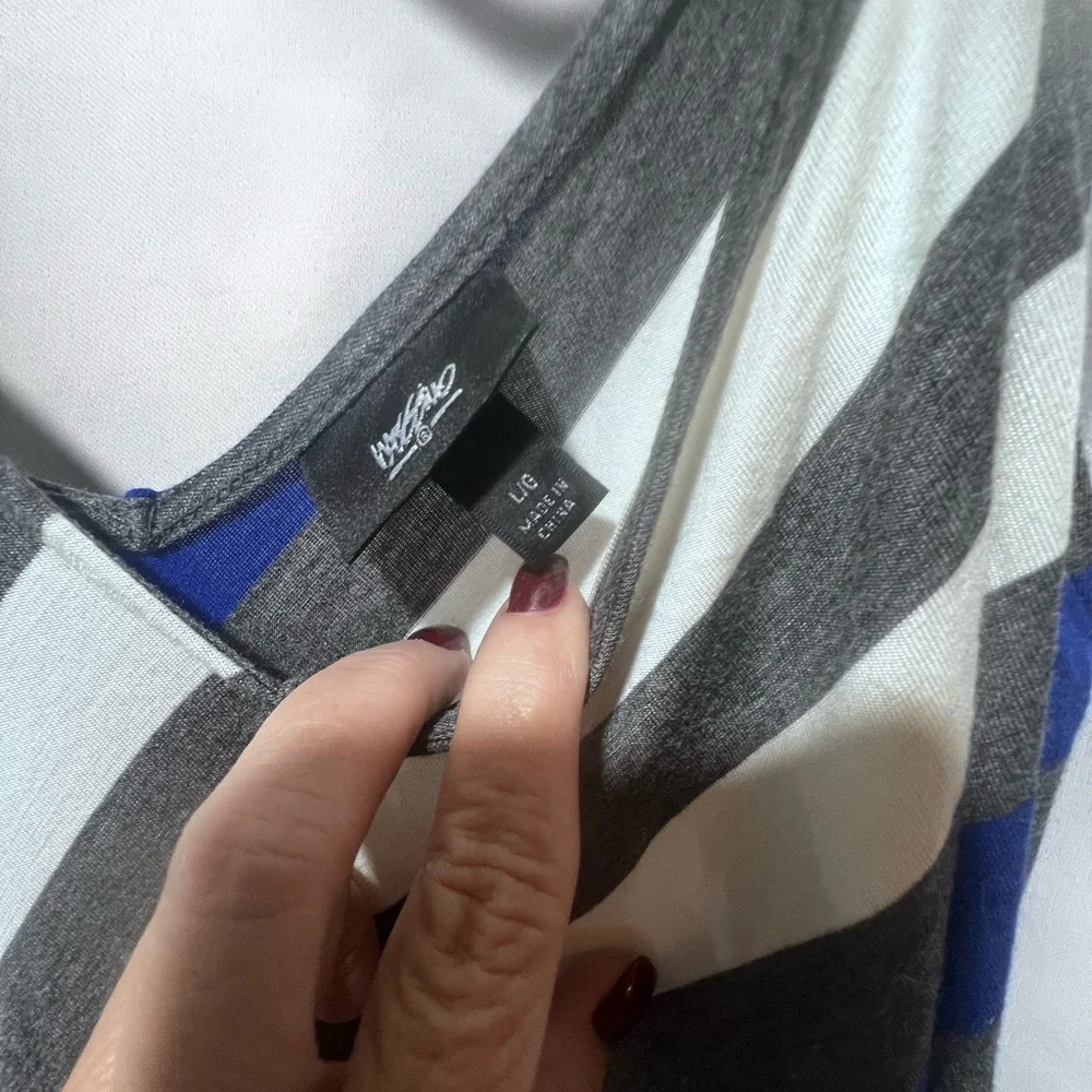 Mossimo Striped Maxi Dress Blue White Diagonal Stripe Slip Dress Size Large - Picture 4 of 5